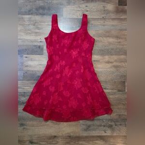 579 Vintage Women's Red Floral Flowy Tiered Chiffon Mini Holiday Dress Size 7